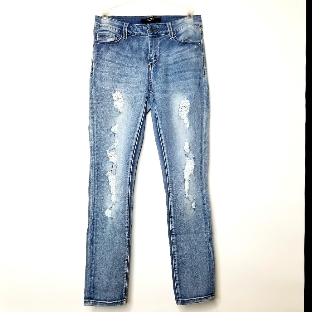Bebe Women's Size 28 Light Wash Mid Rise Distressed Skinny Jeans